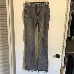 We The Free Washed Gray Flare Jeans with Raw Hem